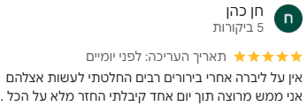 אין על ליברה אחרי בירורים רבים החלטתי לעשות אצלהם אני ממש מרוצה תוך יום אחד קיבלתי החזר מלא על הכל .